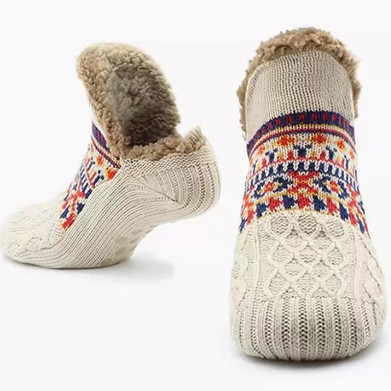 Chaussons-chaussettes tricotés épais grande taille - Beige - États-Unis 12-13 - image 19
