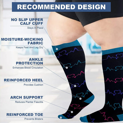 Chaussettes de compression bleues à motif électrocardiogramme grande taille (3 paires)