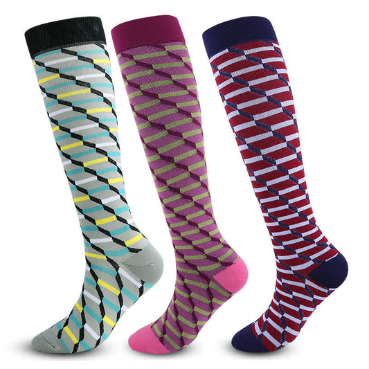 Chaussettes de compression à rayures irrégulières colorées (3 paires)