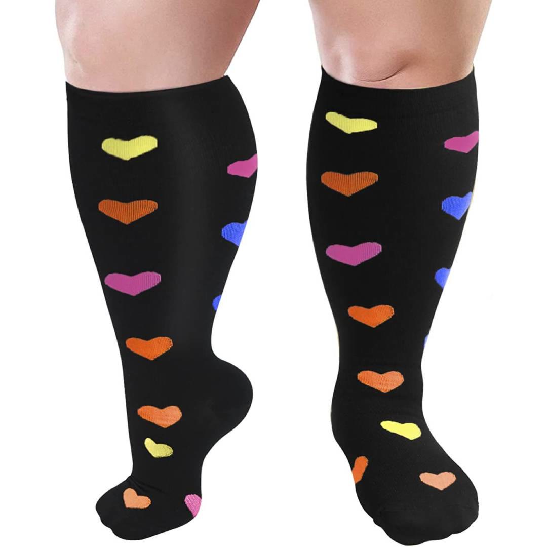 Chaussettes de compression bleues à motif cœur noir et électrocardiogramme, grande taille (3 paires) - image 10