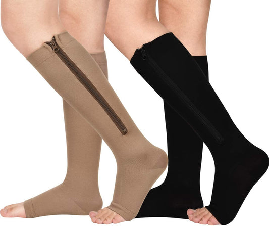 Chaussettes de compression graduée à fermeture éclair et bout ouvert - image 0