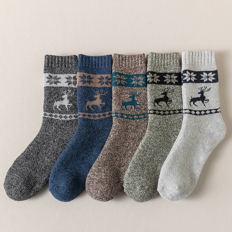 Chaussettes courtes en laine épaisse à motif d'élan Plusock (5 paires) - image 1