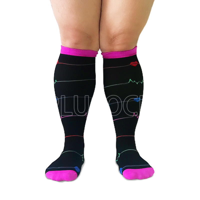 Chaussettes de compression violettes à motif électrocardiogramme, grandes tailles 2XL à 7XL (3 paires) - image 4