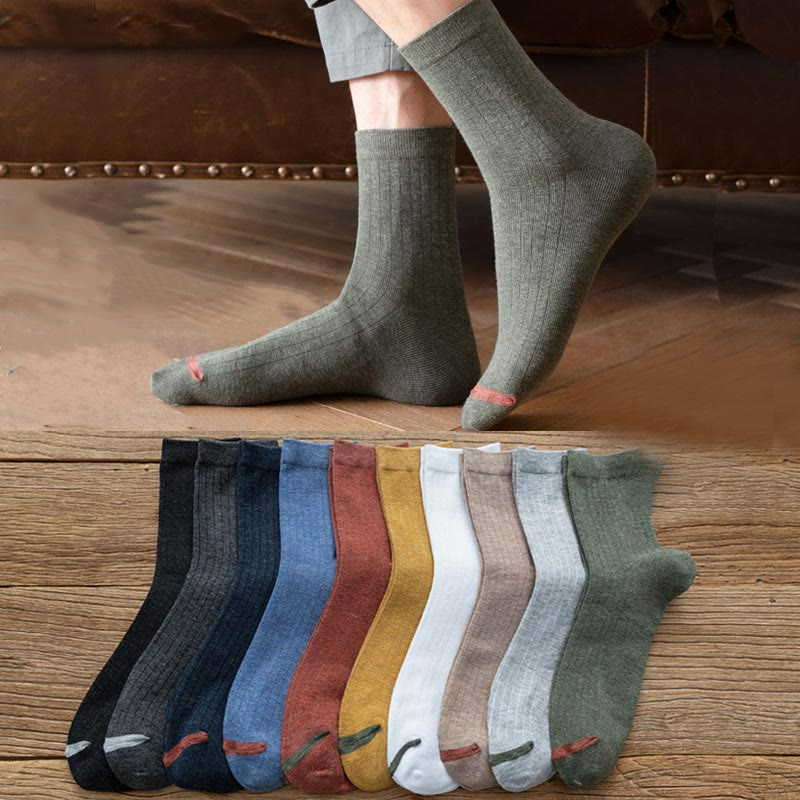 Chaussettes en coton à doublure couleur pure grande taille (6 paires)