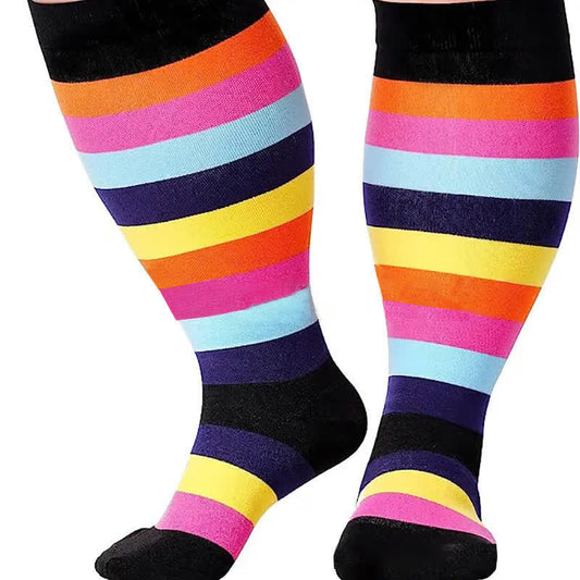 Chaussettes de compression à imprimé arc-en-ciel grande taille (3 paires) - Arc-en-ciel - 4XL - image 0