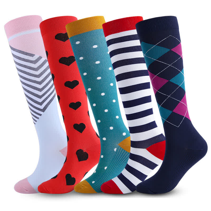 Chaussettes de compression colorées à losanges (5 paires) - image 0