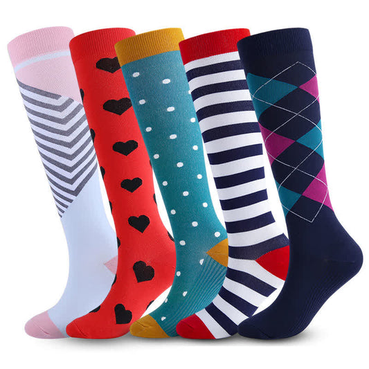 Chaussettes de compression colorées à losanges (5 paires) - image 0