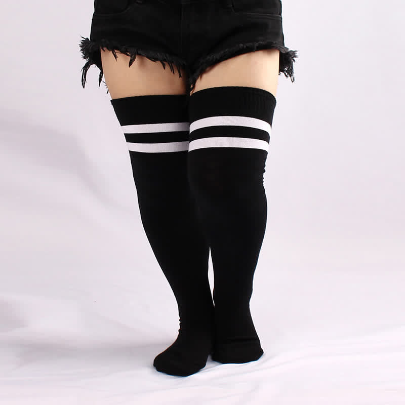 Chaussettes hautes à rayures noires et blanches - Noir - Taille unique - image 0