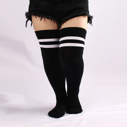 Chaussettes hautes à rayures noires et blanches - Noir - Taille unique - image 0