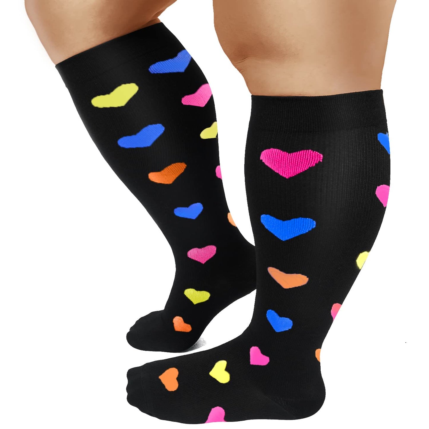 Chaussettes de compression grande taille à motif cœur (2XL-7XL) (3 paires)