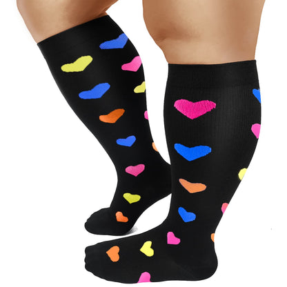 Chaussettes de compression grande taille à motif cœur (2XL-7XL) (3 paires)