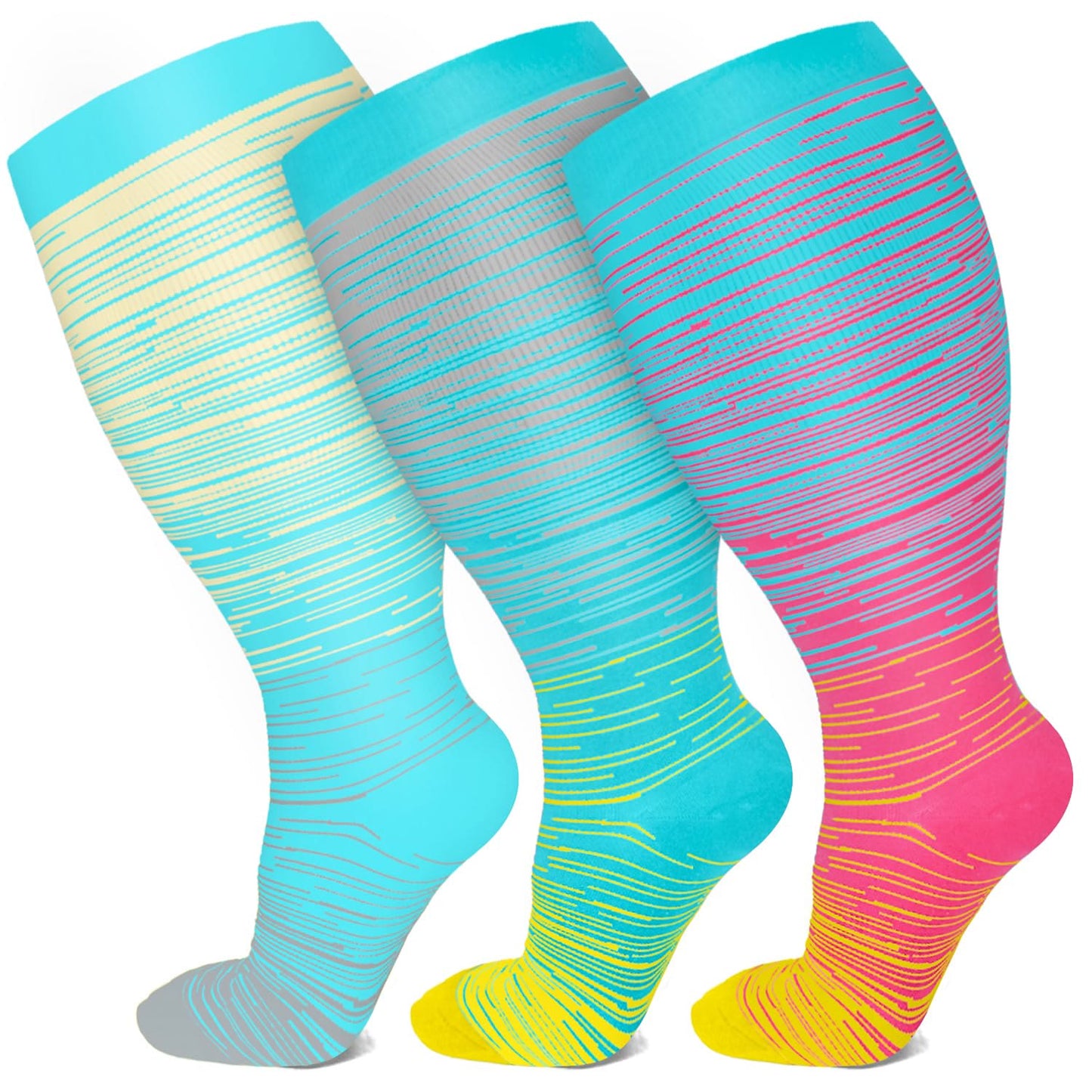 Chaussettes de compression à rayures vives grandes tailles 2XL - 7XL (3 paires) - image 10