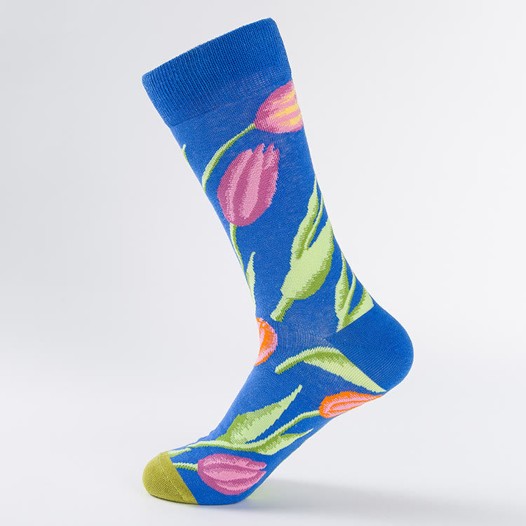 Chaussettes mi-mollet à motif tulipe et colombe grande taille (6 paires) - image 3