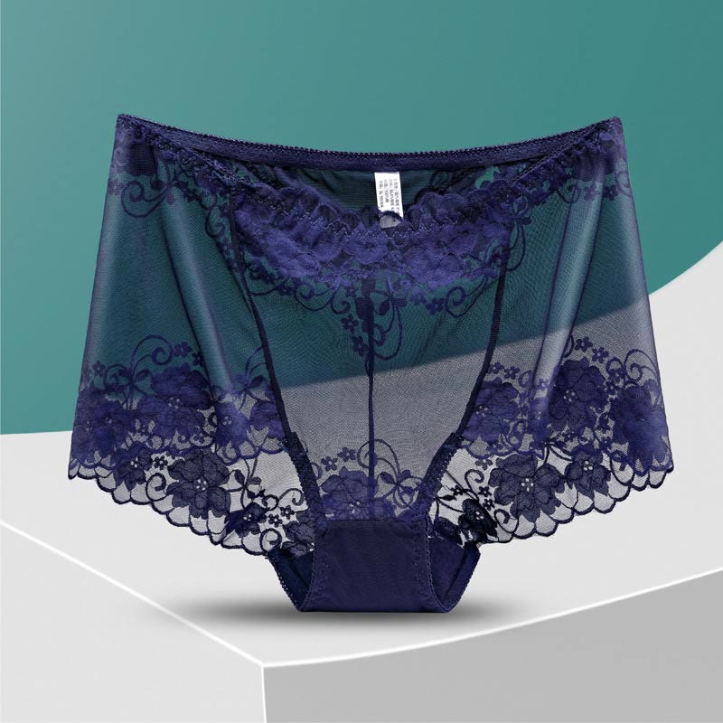 Culotte taille haute en dentelle ajourée (5 paires) - Bleu marine - 4XL - image 17