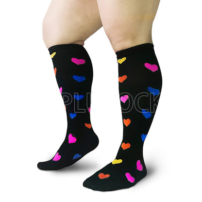 Chaussettes de compression grande taille à motif cœur (2XL-7XL) (3 paires)