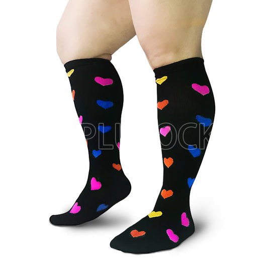 Chaussettes de compression grande taille à motif cœur (2XL-7XL) (3 paires)