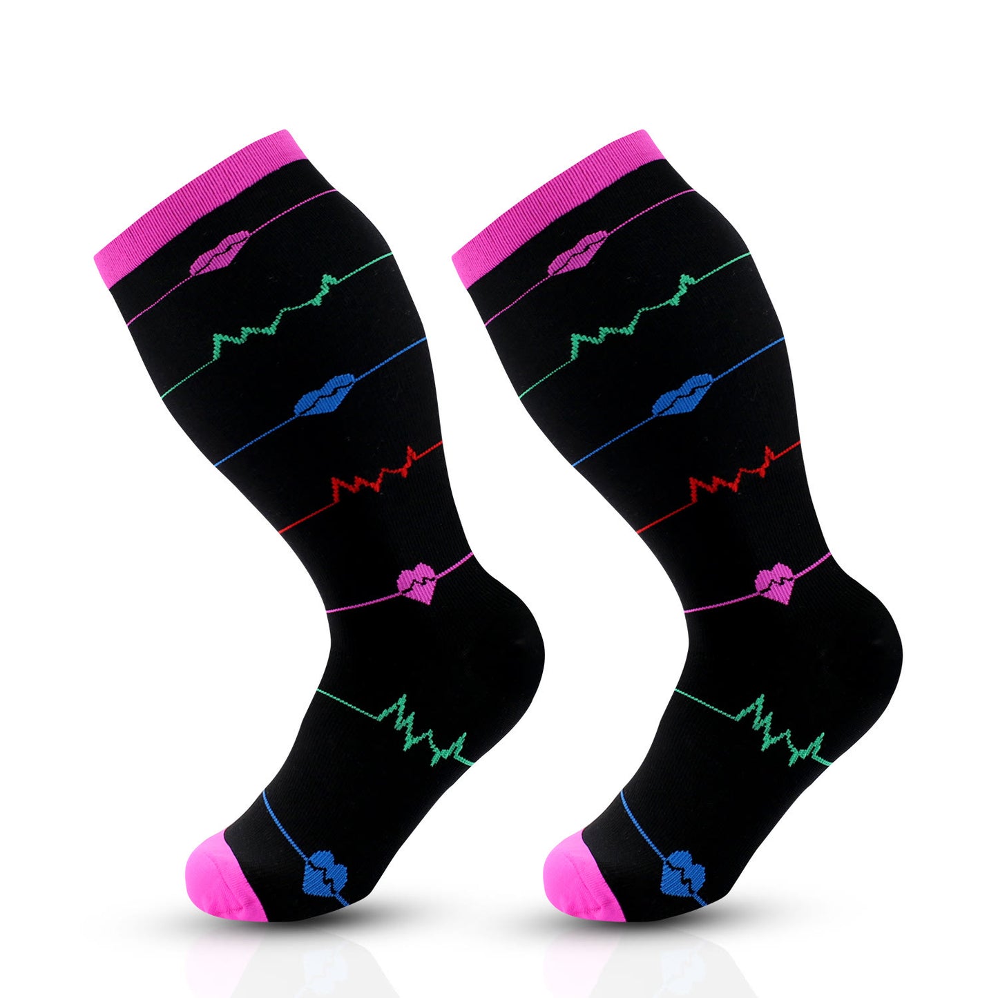 Chaussettes de compression violettes à motif électrocardiogramme, grandes tailles 2XL à 7XL (3 paires) - Violet - 4XL - image 7