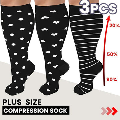Chaussettes de compression à rayures blanches grande taille (3 paires)