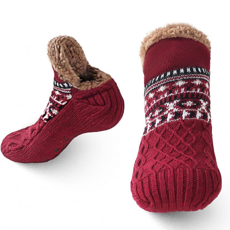 Chaussons-chaussettes tricotés épais grande taille - Vin - États-Unis 12-13 - image 16