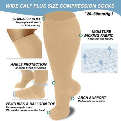 Chaussettes de compression Skin Heart Dot grande taille 2XL-7XL (3 paires)