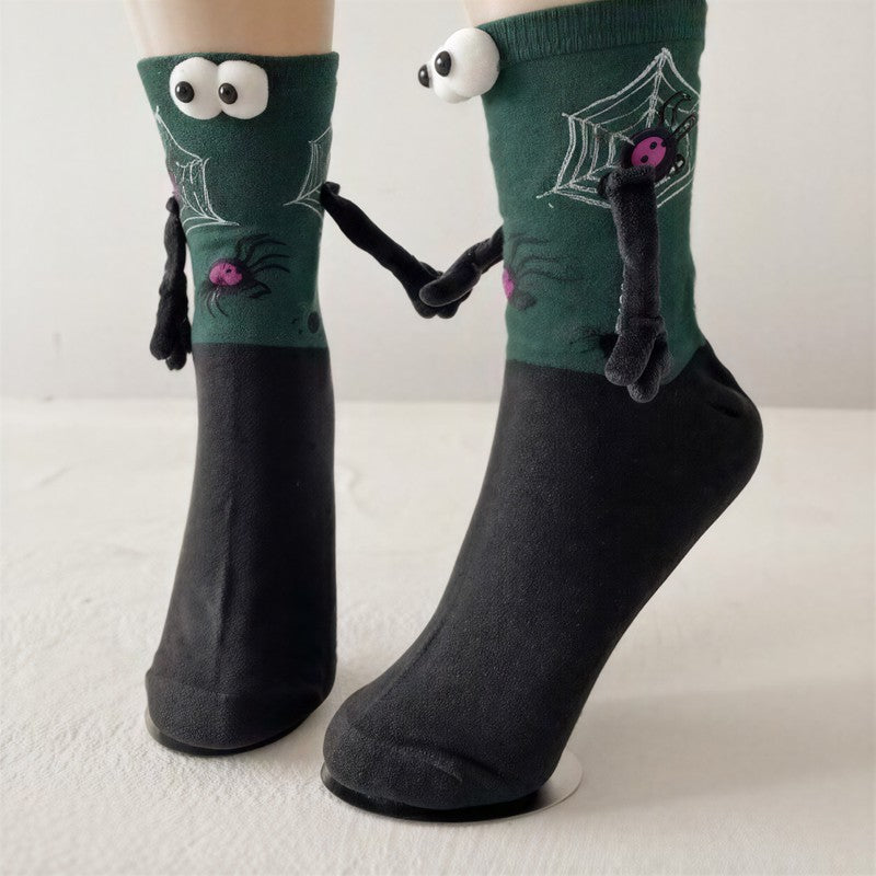Chaussettes courtes à revers en peluche avec yeux 3D pour Halloween (3 paires) - Vert - EU36-40(US3-7) - image 4