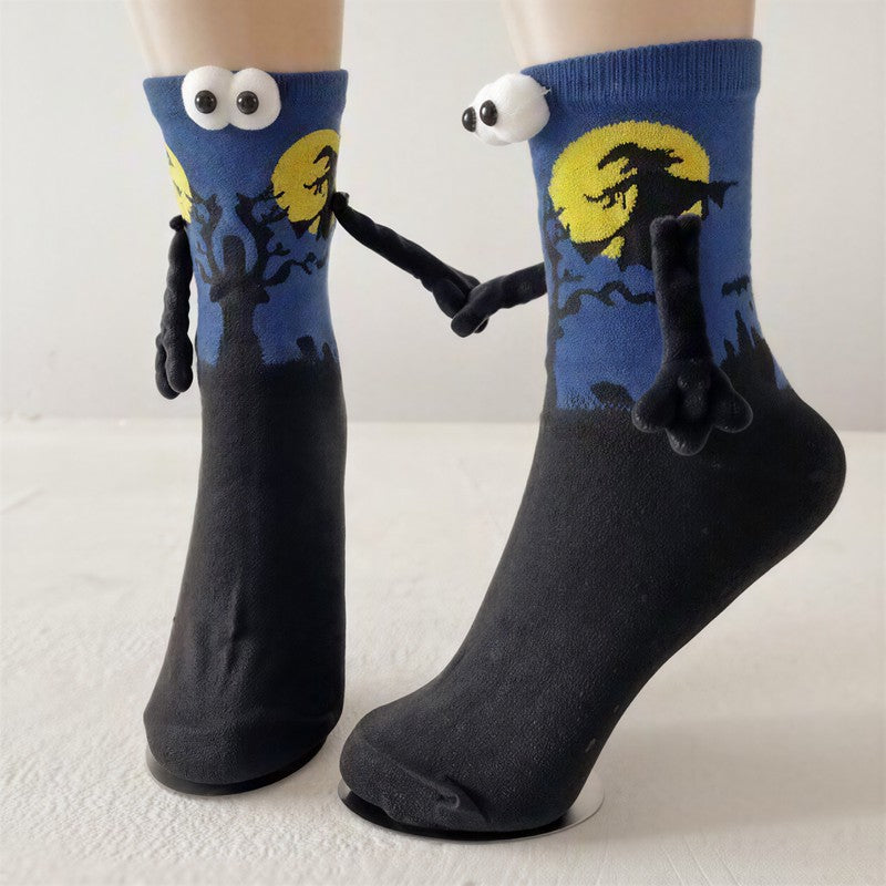 Chaussettes courtes à revers en peluche avec yeux 3D pour Halloween (3 paires) - Bleu foncé - EU36-40(US3-7) - image 3
