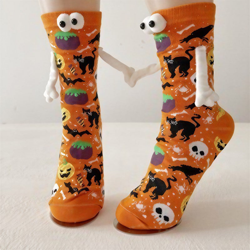 Chaussettes courtes en peluche avec yeux 3D pour Halloween (4 paires) - Orange - 40(US1-7) - image 4