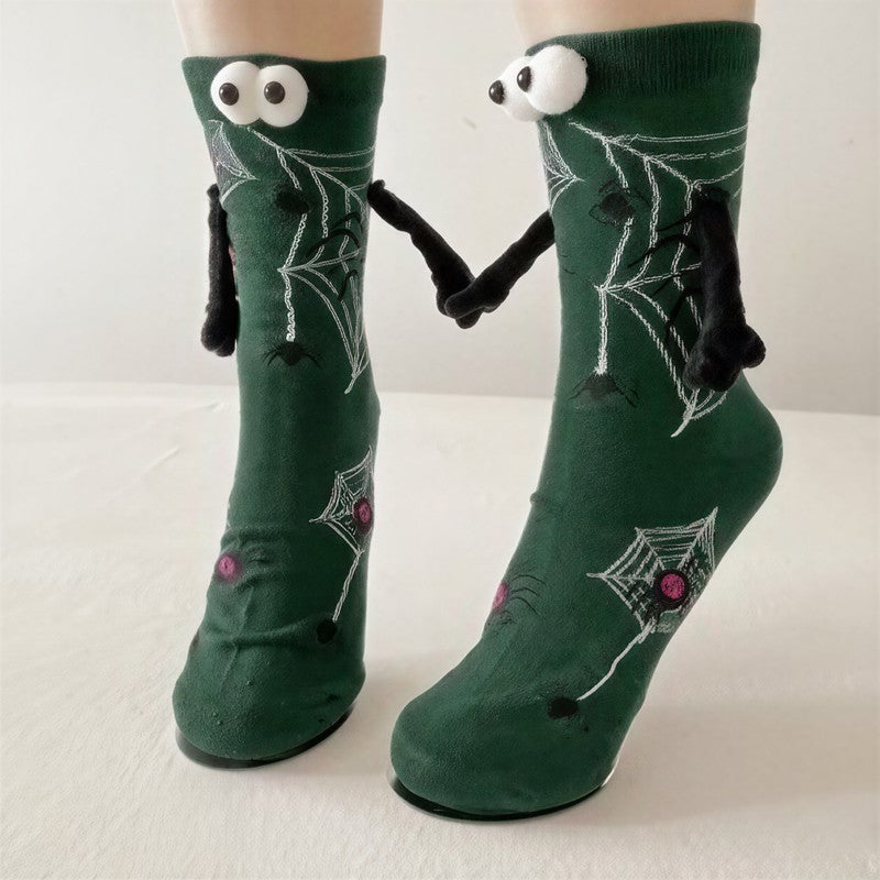 Chaussettes courtes en peluche avec yeux 3D pour Halloween (4 paires) - Vert - 40(US1-7) - image 2