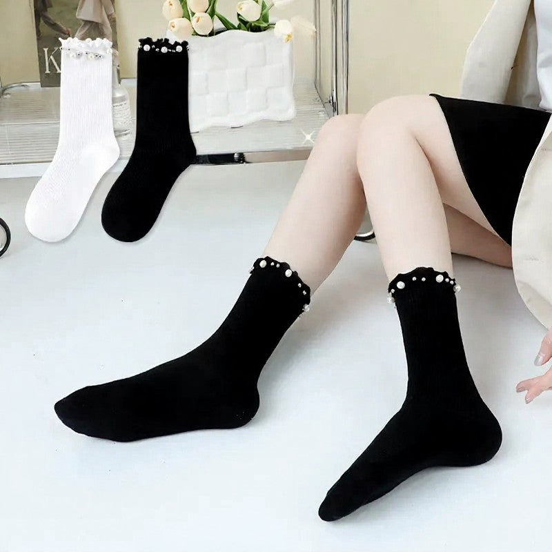 Chaussettes courtes côtelées à volants et bordure perlée (4 paires) - image 11