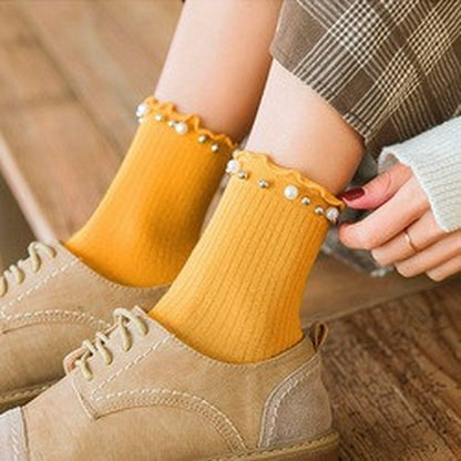 Chaussettes courtes côtelées à volants et bordure perlée (4 paires) - image 10