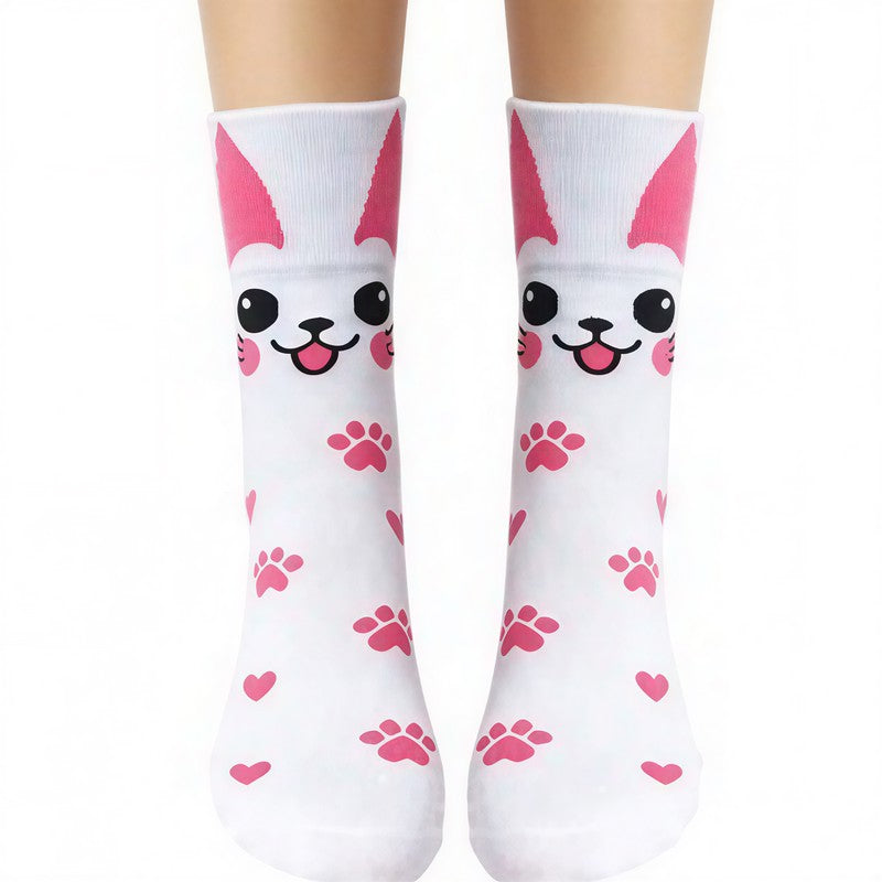 Chaussettes courtes en polycoton à imprimé animal mignon (4 paires) - Rose - UE36-41 (US3-8) - image 2