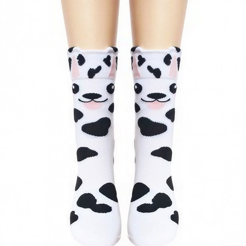 Chaussettes courtes en polycoton à imprimé animal mignon (4 paires) - Blanc - UE36-41 (US3-8) - image 1