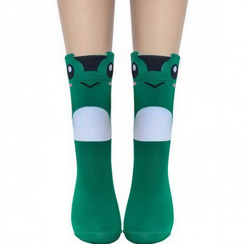 Chaussettes courtes en polycoton à imprimé animal mignon (4 paires) - Vert - UE36-41 (US3-8) - image 0