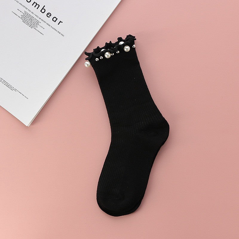 Chaussettes courtes côtelées à volants et bordure perlée (4 paires) - Noir - EU36-40(US3-7) - image 8