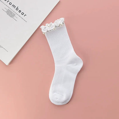 Chaussettes courtes côtelées à volants et bordure perlée (4 paires) - Blanc - EU36-40(US3-7) - image 6