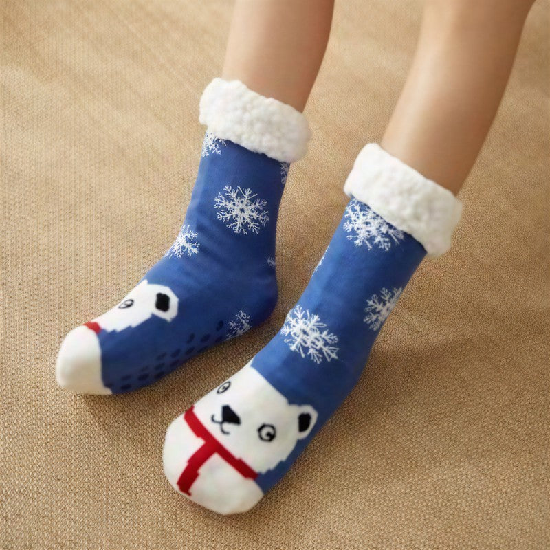 Chaussettes-chaussons mi-mollet confortables à revers en sherpa à rayures panda - Bleu - 42(US2-8) - image 6