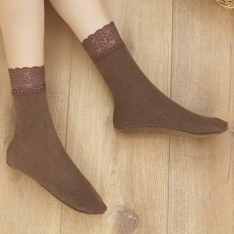 Chaussettes courtes romantiques à bordure en dentelle (8 paires) - Café - EU36-40(US3-7) - image 3