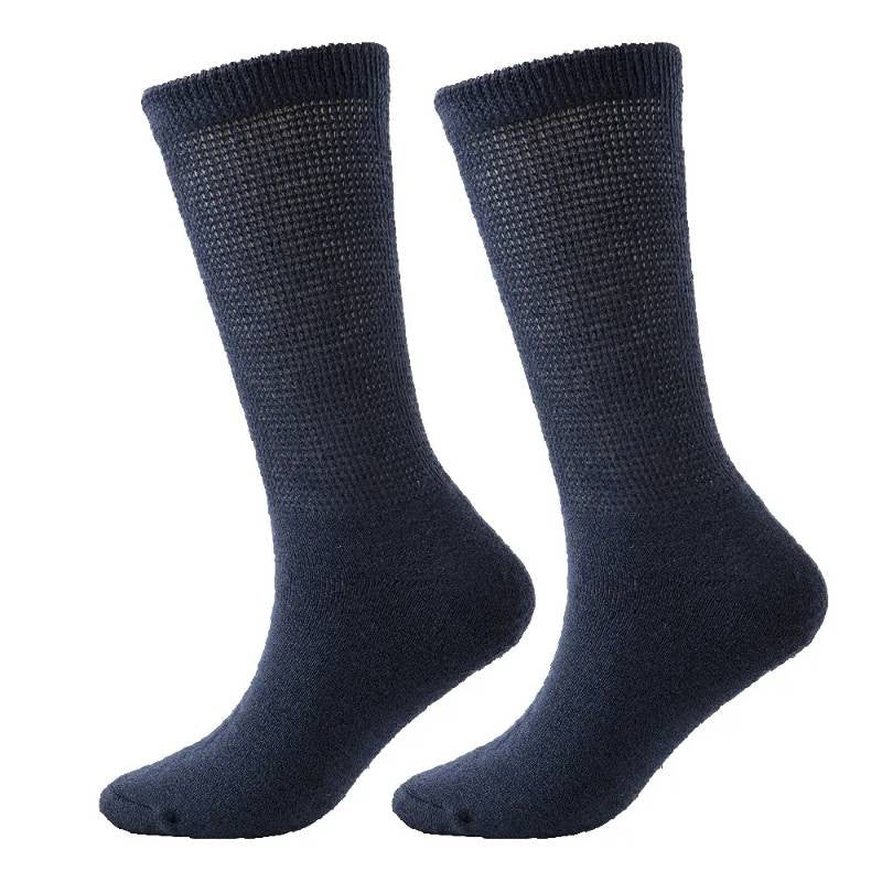 Chaussettes mi-mollet respirantes côtelées non serrées pour diabétiques (3 paires) - Bleu foncé - EU37-44(US4-10) - image 2