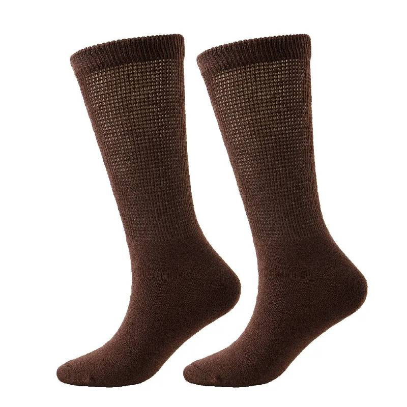 Chaussettes mi-mollet respirantes côtelées non serrées pour diabétiques (3 paires) - Brun - EU37-44(US4-10) - image 1