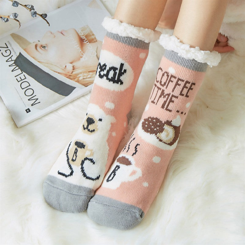 Chaussettes-chaussons mi-mollet confortables à revers en sherpa à rayures panda - Rose clair - 42(US2-8) - image 3