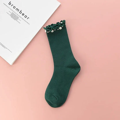 Chaussettes courtes côtelées à volants et bordure perlée (4 paires) - Vert - EU36-40(US3-7) - image 2