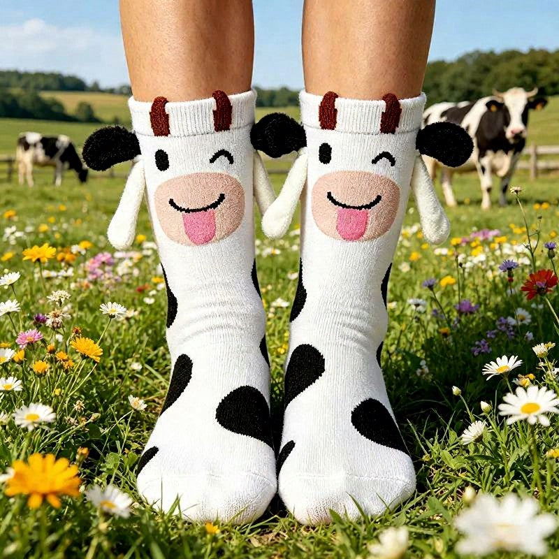 Chaussettes mi-mollet confortables avec motif animal tenant une main (2 paires) - C - EU36-41 (US3-8) - image 3