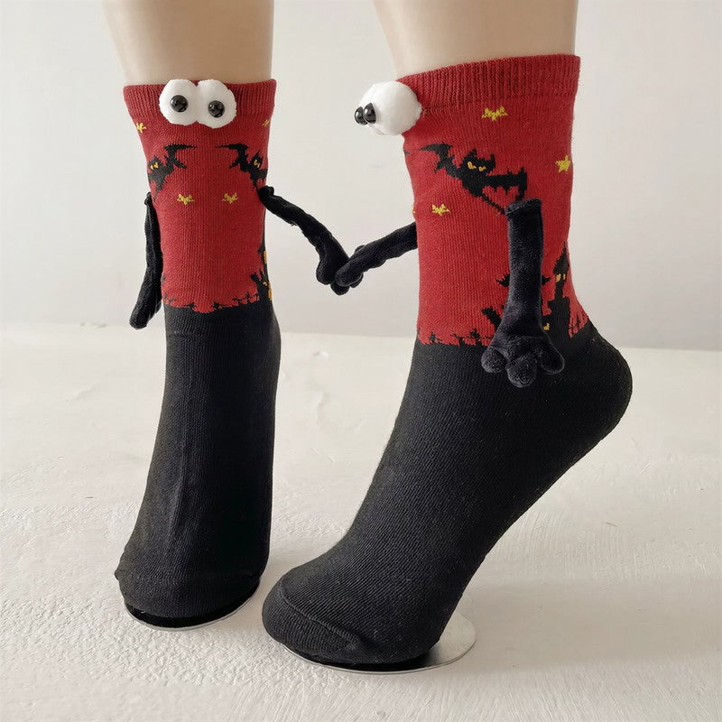 Chaussettes courtes à revers en peluche avec yeux 3D pour Halloween (3 paires) - Rouge - EU36-40(US3-7) - image 2