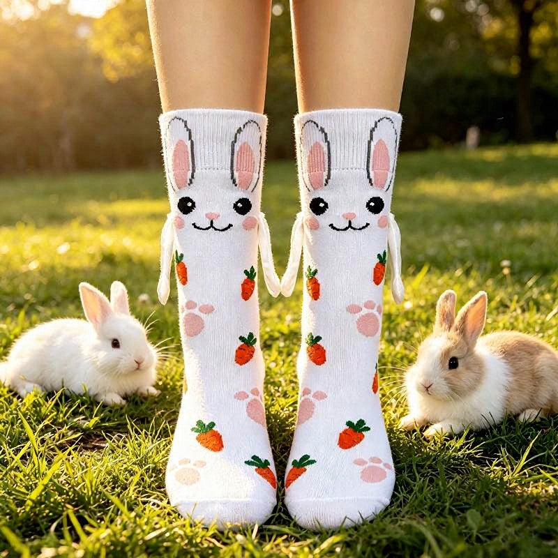 Chaussettes mi-mollet confortables avec motif animal tenant une main (2 paires) - B - EU36-41 (US3-8) - image 2