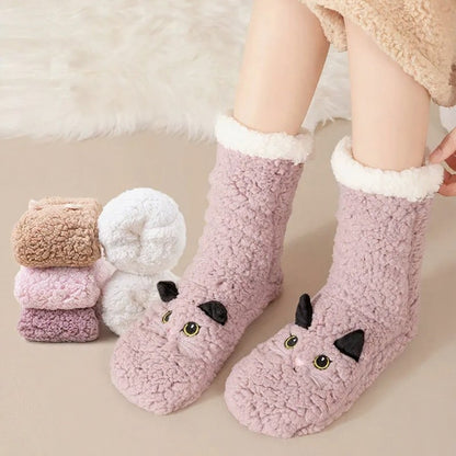 Chaussettes-chaussons d'intérieur en peluche douce avec motif chat - image 0