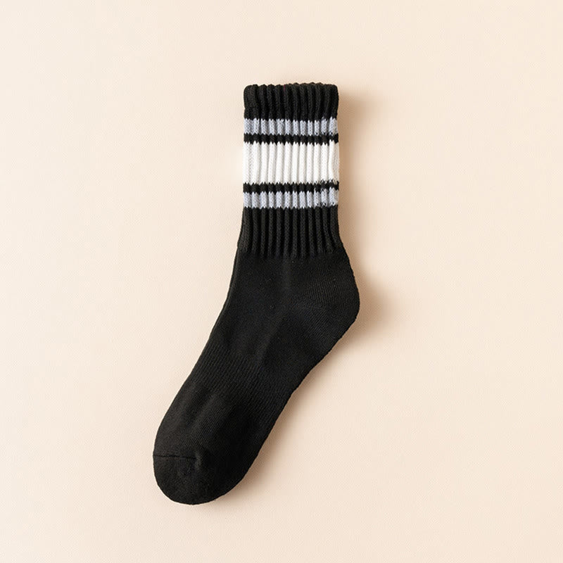Chaussettes hautes à rayures épaisses grandes tailles (7 paires) - Noir - UE39-46 (US6-12) - image 11