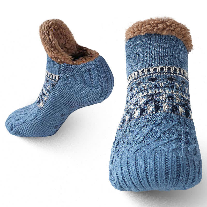 Chaussons-chaussettes tricotés épais grande taille - Bleu - États-Unis 12-13 - image 17