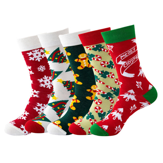 Chaussettes de Noël unisexes confortables grande taille (5 paires) - Multicolore - EU37-44 (US4-10) - image 1