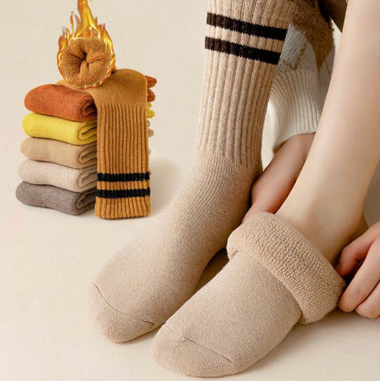Chaussettes longues rayées en laine chaude grande taille (5 paires)