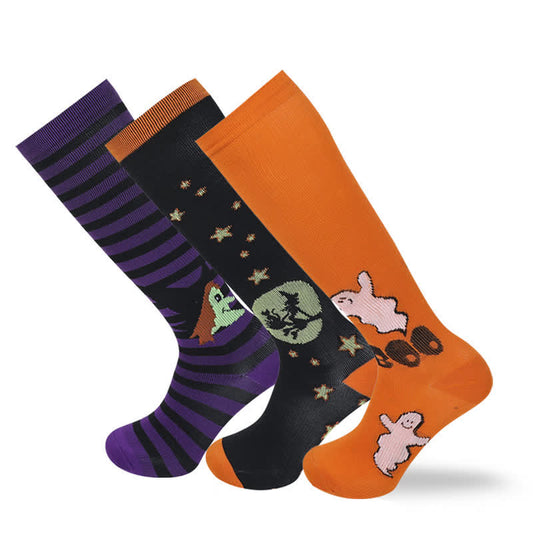 Chaussettes de compression en coton doux pour les fêtes d'Halloween (3 paires) - Multicolore - L/XL - image 1